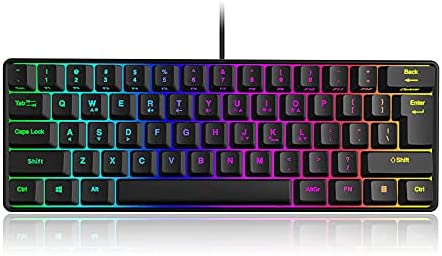 60% Wired Gaming Keyboard, RGB Backlit Ultra-Compact Mini Keyboard (Black)