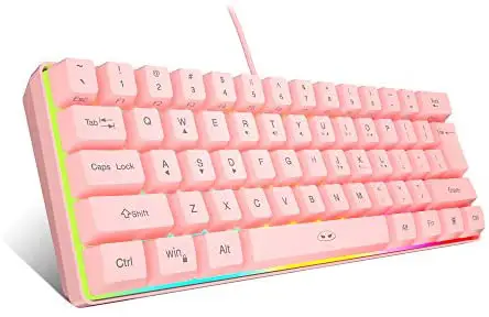 60% Wired Gaming Keyboard, RGB Backlit Ultra-Compact Mini Keyboard, Mechanical Feeling Membrane Mini Compact 61 Keys Keyboard for PC/Mac Gamer, Typist, Travel, Easy to Carry on Business Trip(Pink)