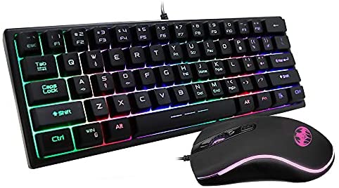 61 Keys RGB Backlit 60% Wired Gaming Keyboard and Mouse Combo, Quiet Ergonomic Waterproof Mini Compact 60 Percent Keyboard, for PC Mac PS4 Xbox Gamer, Typist, Travel