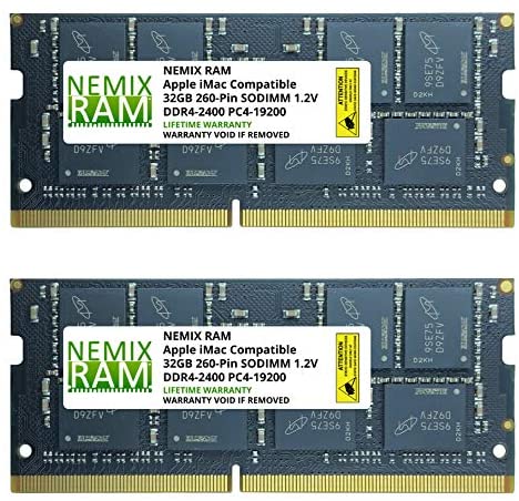 64GB 2x32GB iMac 21.5″ with Retina 4K & Non-Retina Display 2017 Compatible Memory DDR4-2400 PC4-19200 SODIMM by NEMIX RAM