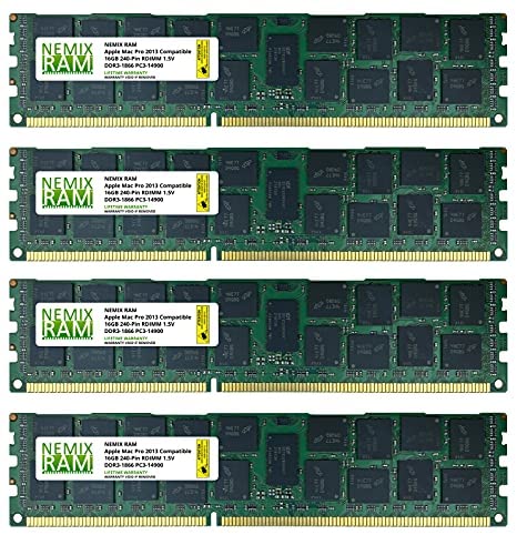 64GB 4X16GB Mac Pro 2013 Compatible Memory DDR3-1866 PC3-14900 RDIMM by NEMIX RAM