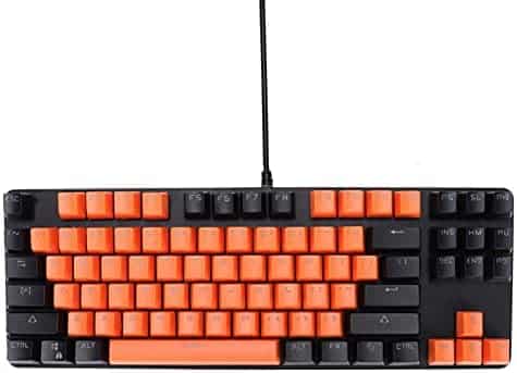 753 Wired Mechanical Keyboard, 87 Keys Blue Switch Two‑Tone Keycap Gaming Keyboard, Black & Orange Gaming Keyboard for PC Gamer Computer