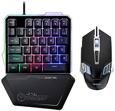 7KEYS One-Handed Gaming Keyboard RGB Backlit, 35 Keys Ergonomic Mini Keyboard with Wrist Rest, Half Keyboard for PC Gaming (Keypad Set)