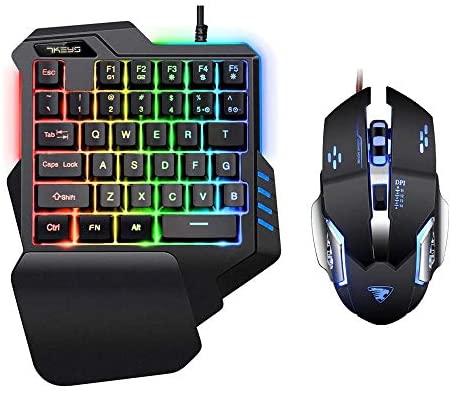 7KEYS One Handed Keyboard and Mouse Gaming Combo for PC/Laptop/Switch/PS4,35keys Wired RGB Backlit Gaming Mini Keypad Set Portable for Xbox ONE (Renewed)
