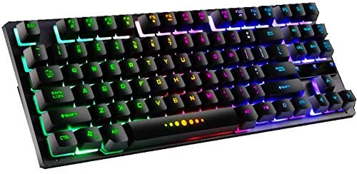 87Key Wired Gaming Keyboard with Crater Architecture, Portable Durable Keyboard Gaming Mechanical Ergonomic Computer Supplies GK10 LED Backlight for Desktop Laptop Universal Type