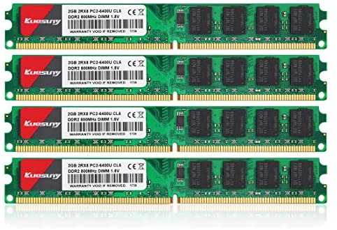 8GB Kit (2GBX4) DDR2 800 Udimm RAM, Kuesuny PC2-6400/PC2-6400U 1.8V CL6 240 Pin Non-ECC Unbuffered Desktop Memory Modules