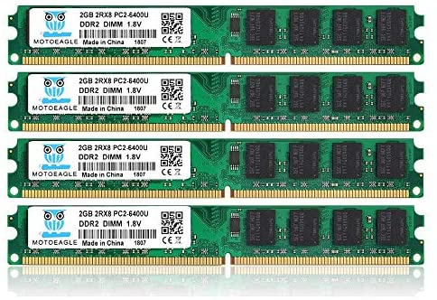 8GB Kit (2GBX4) DDR2 800 Udimm RAM, Motoeagle PC2 6400 6400U 1.8V CL6 240 Pin Non-ECC Unbuffered Desktop Memory Modules