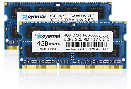 8GB Kit (2x4GB) PC3-8500 DDR3 1067MHz 1066MHz RAM Upgrade for Late 2008, Early/Mid/Late 2009, Mid 2010 MacBook, MacBook Pro, iMac, Mac Mini