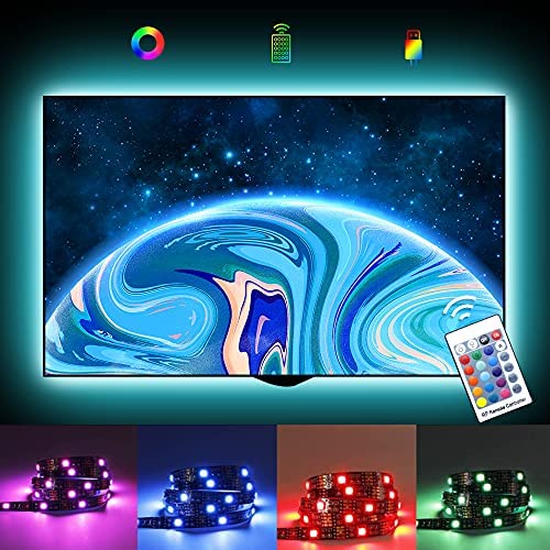 9.9ft/3M TV LED Backlight, 5V USB Powered RGB LED Strip Lights for TV 40-65in, RF Remote Control, 16 Colors and 4 Dynamic Modes, Bias Lighting for HDTV PC Monitor Gaming Decor