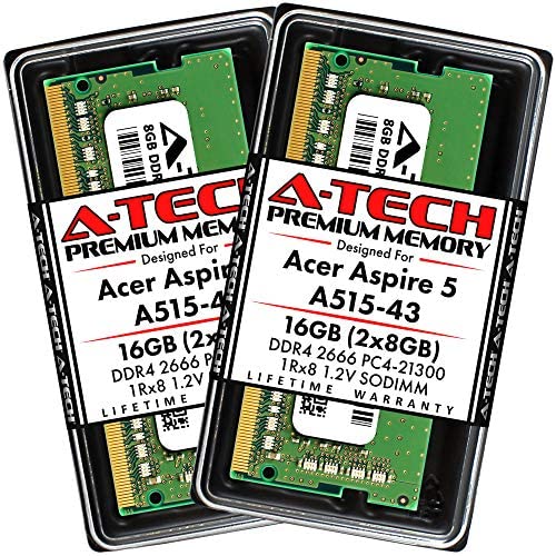 A-Tech 16GB (2x8GB) RAM for Acer Aspire 5 Slim Laptop A515-43 | DDR4 2666MHz SODIMM PC4-21300 260-Pin CL19 1.2V Non-ECC Unbuffered Memory Upgrade Kit