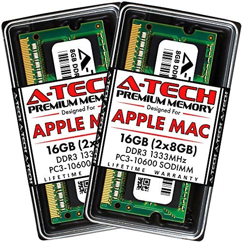 A-Tech 16GB (2x8GB) RAM for Apple MacBook Pro (Early/Late 2011), iMac (Mid 2010 27 inch 4-Core, Mid 2011 21.5/27 inch), Mac Mini (Mid 2011) | DDR3 1333MHz PC3-10600 204-Pin SODIMM Memory Upgrade Kit