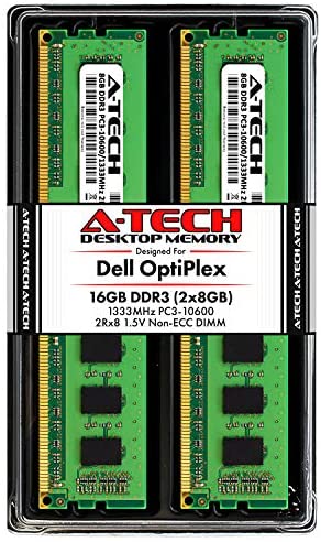 A-Tech 16GB RAM Kit for Dell OptiPlex 9010, 7010, 3010, 990, 790, 390, DT/MT/SFF/USFF – (2 x 8GB) DDR3 1333MHz PC3-10600 Non-ECC DIMM Memory Upgrade