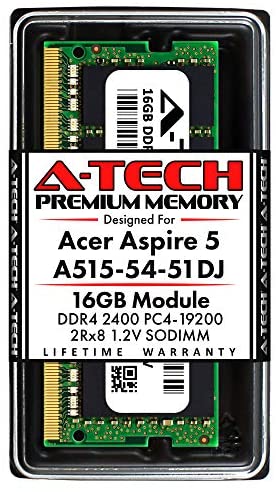 A-Tech 16GB RAM for Acer Aspire 5 Slim Laptop A515-54-51DJ | DDR4 2400MHz SODIMM PC4-19200 260-Pin CL17 1.2V Non-ECC Unbuffered Memory Upgrade Module