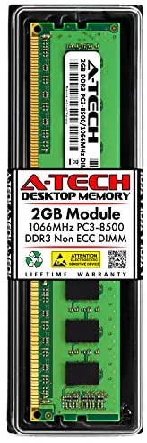 A-Tech 2GB DDR3 1066MHz PC3-8500 Desktop RAM Module | Non-ECC Unbuffered DIMM 1.5V 240-Pin Memory Upgrade Stick