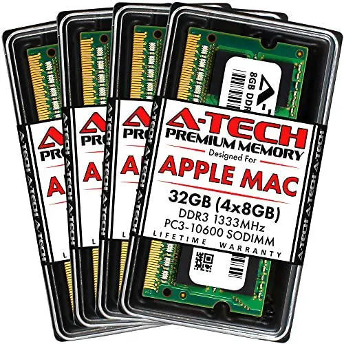 A-Tech 32GB (4x8GB) RAM for Apple iMac (Mid 2010 27 inch 4-Core, Mid 2011 21.5/27 inch) | DDR3 1333MHz PC3-10600 204-Pin SODIMM Memory Upgrade Kit