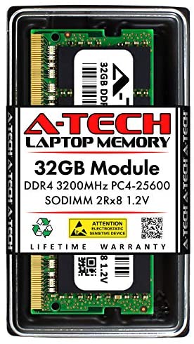 A-Tech 32GB RAM Replacement for Dell SNPP6FH5C/32G | DDR4 3200MHz PC4-25600 2Rx8 1.2V SODIMM 260-Pin Memory Module