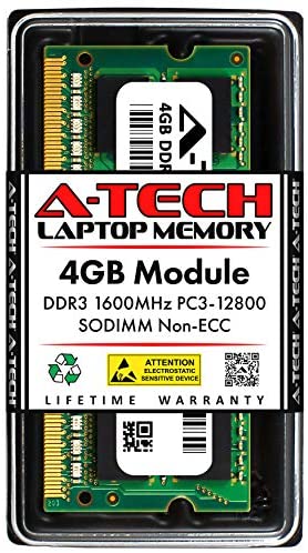A-Tech 4GB DDR3 1600MHz SODIMM PC3-12800 (PC3-12800S) CL11 Non-ECC SO-DIMM 204 Pin – Laptop, Notebook & AIO Computer RAM Memory Upgrade Module