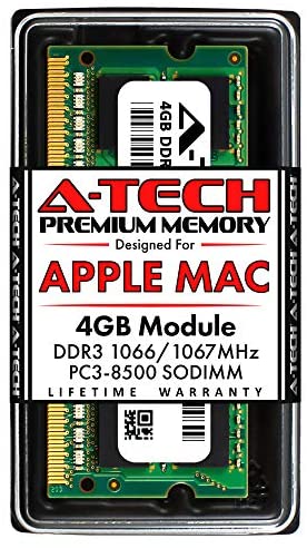 A-Tech 4GB PC3-8500 DDR3 1066/1067 MHz RAM for MacBook, MacBook Pro, iMac, Mac Mini (Late 2008, Early/Mid/Late 2009, Mid 2010) | 204-Pin SODIMM Memory Upgrade Module