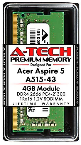 A-Tech 4GB RAM for Acer Aspire 5 Slim Laptop A515-43 | DDR4 2666MHz SODIMM PC4-21300 260-Pin CL19 1.2V Non-ECC Unbuffered Memory Upgrade Module