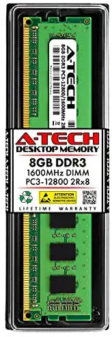 A-Tech 8GB DDR3 1600MHz DIMM PC3-12800 UDIMM Non-ECC 2Rx8 Dual Rank 1.5V CL11 240-Pin Desktop Computer RAM Memory Upgrade Module