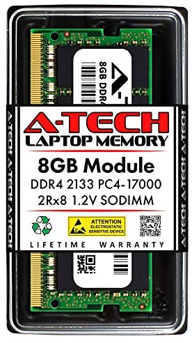 A-Tech 8GB DDR4 2133MHz SODIMM PC4-17000 2Rx8 Dual Rank 260-Pin CL15 1.2V Non-ECC Unbuffered Notebook Laptop RAM Memory Upgrade Module
