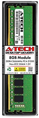 A-Tech 8GB DDR4 2666MHz DIMM PC4-21300 UDIMM Non-ECC 1.2V CL19 288-Pin Desktop Computer RAM Memory Upgrade Module