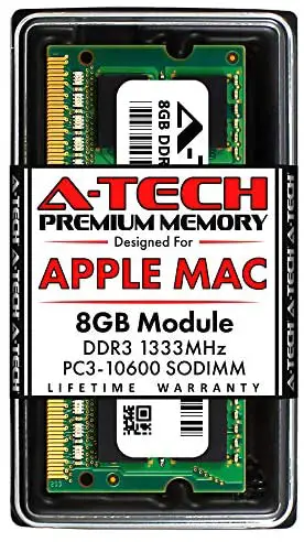 A-Tech 8GB RAM for Apple MacBook Pro (Early/Late 2011), iMac (Mid 2010 27 inch 4-Core, Mid 2011 21.5/27 inch), Mac Mini (Mid 2011) | DDR3 1333MHz PC3-10600 204-Pin SODIMM Memory Upgrade Module