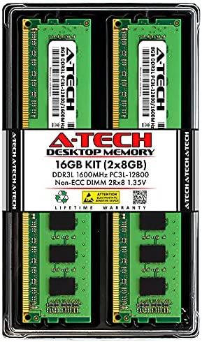 A-Tech RAM 16GB (2x8GB) DDR3 / DDR3L 1600 MHz DIMM PC3L-12800 / PC3-12800 (PC3L-12800U) CL11 2Rx8 1.35V Non-ECC UDIMM 240 Pin – Desktop PC Computer Memory Upgrade Kit