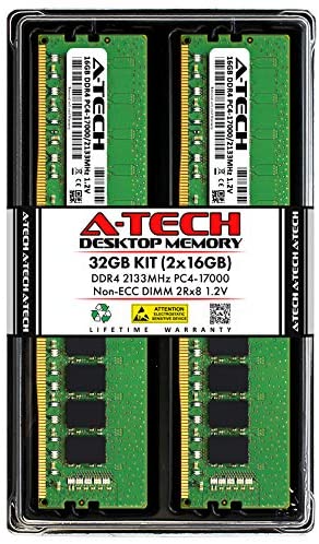 A-Tech RAM 32GB (2x16GB) DDR4 2133MHz DIMM PC4-17000 (PC4-2133P) CL15 2Rx8 1.2V Non-ECC UDIMM 288 Pin – Desktop PC Computer Memory Upgrade Kit