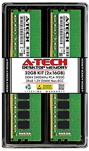 A-Tech RAM 32GB (2x16GB) DDR4 2400MHz DIMM PC4-19200 (PC4-2400T) CL17 2Rx8 1.2V Non-ECC UDIMM 288 Pin – Desktop PC Computer Memory Upgrade Kit