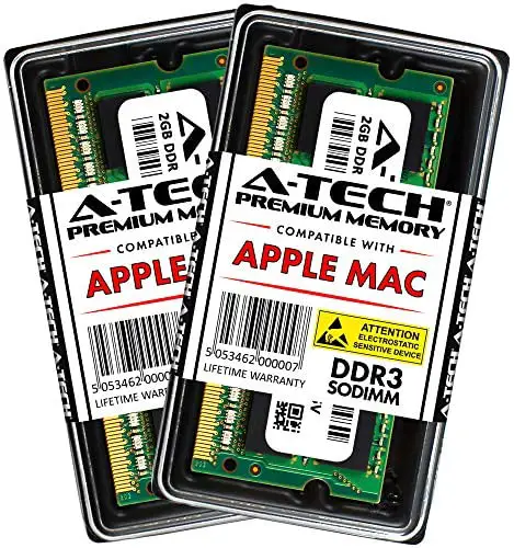 A-Tech for Apple 4GB Kit (2X 2GB) DDR3 1067MHz / 1066MHz PC3-8500 SODIMM Memory RAM Upgrade for MacBook, MacBook Pro, iMac, Mac Mini – (Late 2008, Early 2009, Mid 2009, Late 2009, Mid 2010) Models
