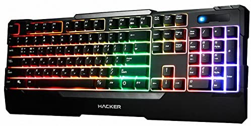 ABKO Hacker K300 Rainbow LED Plunger Gaming Keyboard Life Waterproof Black Color (104 Keys, 26 Key Rollover, 12 Multimedia Hotkey, 2.2 lbs) EN/KR
