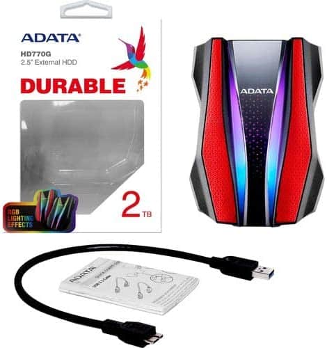 ADATA HD770G AHD770G-2TU32G1-CRD 2 TB Hard Drive – External – Red – Gaming Console Device Supported – USB 3.2 (Gen 1) – 3 Year Warranty