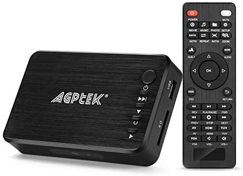 AGPTEK 1080P Media Player Read USB drive/SD card with HD HDMI/AV/VGA Output for RMVB/ MKV /JPEG etc with Remote Control