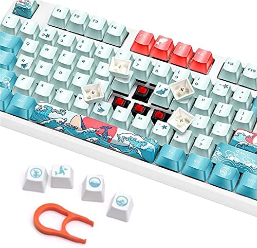 AIKONPU Custom Keycaps for 60 Percent Keyboard, Fit GK61/GK64/RK61/Anne/GH60 /ALT61 Mechanical Keyboards, 104 Key Set, OEM Profile PBT Keycaps, Japanese Theme (Coral sea keycaps)