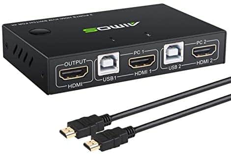 AIMOS KVM Switch HDMI 2 Port Box, Share 2 Computers with one Keyboard Mouse and one HD Monitor, Support Wireless Keyboard and Mouse Connections, HUD 4K (3840×2160) Supported