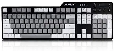 AJAZZ AK35I Mechanical Gaming Keyboard – Blue Switches – PBT Keycaps – Grey-White Matching – White Backlit – Multimedia Keys – Black