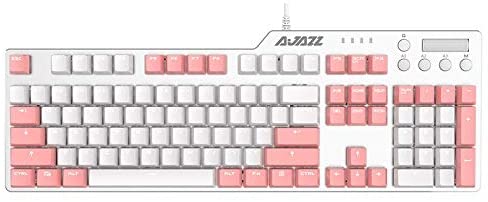 AJAZZ AK35I Mechanical Gaming Keyboard – Red Switches – PBT Keycaps –Pink-White Matching – White Backlit – Multimedia Keys – White