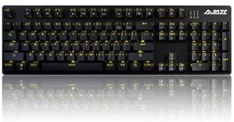 AJAZZ AK50 Mechanical Keyboard with Brown Switches, 104 Standard Keys Classic Layout, Anti-Ghosting Professional Gaming Keyboard, Yellow LED Backlit, Black