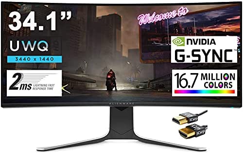 ALIENWARE 34 Curved Premium Gaming Monitor 34.1” UWQHD (3440 x 1440) 120Hz Refresh Rate Nano IPS Panel 2ms Response 21:9 16.7 Million Colors Nvidia G-SYNC 178° Viewing Angle + HDMI Cable
