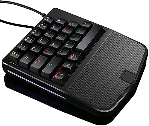 ALISALQ One-Hand Mechanical Keyboard, Wired Gaming Keyboard, 28 Keys LED Backlight, Blue Switch, Ergonomic Wrist Strap