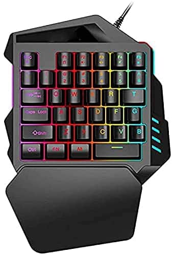 ALISALQ Wired One-Hand Gaming Keyboard and Mouse Combo Set,Potable Keypad 35 Keys with Wide Hand Rest and RGB Colorful Backlight, for PUBG Any Games D