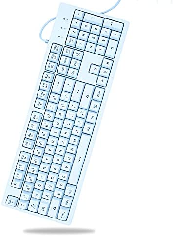 ALKEM Blue Gaming Keyboard with LED Backlit 104 Keys Mechanical Feeling Keyboard Full Size Wired USB Waterproof Keyboard 19-Key Anti-Ghosting Keyboard Quiet Gaming Keyboard for PC Gamer Laptop Work