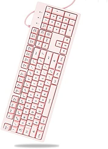 ALKEM Pink Gaming Keyboard with LED Backlit 104 Keys Mechanical Feeling Keyboard Full Size Wired USB Waterproof Keyboard 19-Key Anti-Ghosting Quiet Gaming Keyboard for PC Gamer Laptop Work