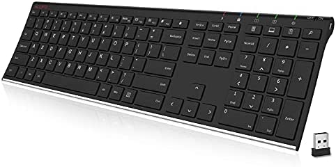 ALLIFE 2.4G Wireless Keyboard Stainless Steel Ultra Slim Full Size Keyboard with Numeric Keypad for Computer/Desktop/PC/Laptop/Surface/Smart TV and Windows 10/8/ 7 Built in Rechargeable Battery