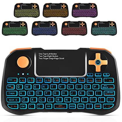 AMBOLOVE Mini Wireless Keyboard,Gaming Keyboard with Rocker Cap Backlit USB Keyboard with Touchpad,Rechargeable Handheld Remote Control for Laptop/PC/Windows/Mac/Smart TV/Xbox/PS3