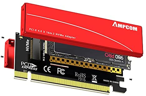 AMPCOM M.2 M Key Nvme SSD to PCI-e 4.0 Adapter, PCI Express 4.0 X16 Card with Aluminum Case, Supports Windows 7/8/ 10, Supports 2280