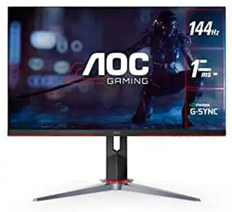 AOC 27G2 27″ Frameless Gaming IPS Monitor, FHD 1080P, 1ms 144Hz, NVIDIA G-SYNC Compatible + Adaptive-Sync, Height Adjustable, 3-Year Zero Dead Pixel Guarantee, Black/Red