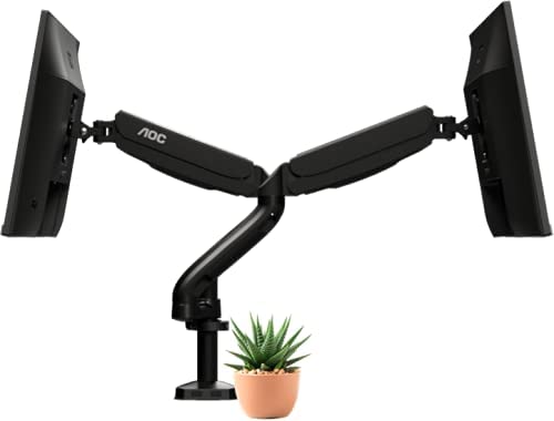AOC AD110D0 – Dual Computer Monitor Arm Mount, Gas Struts Supporting up to 19.4 lbs and up to 27″ on Each arm. Grommet and C-clamp mounts Included. Easy Swivel, tilt, Rotate for Ergonomic Setup.