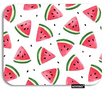 AOYEGO Watermelon Slice Mouse Pad Summer Fruit Watercolor Black Seeds Gaming Mousepad Rubber Large Pad Non-Slip for Computer Laptop Office Work Desk 9.5×7.9 Inch